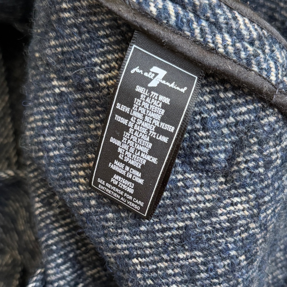 7 for all mankind Women Blue Belted Jacket Wool Blend size S - Picture 5 of 10